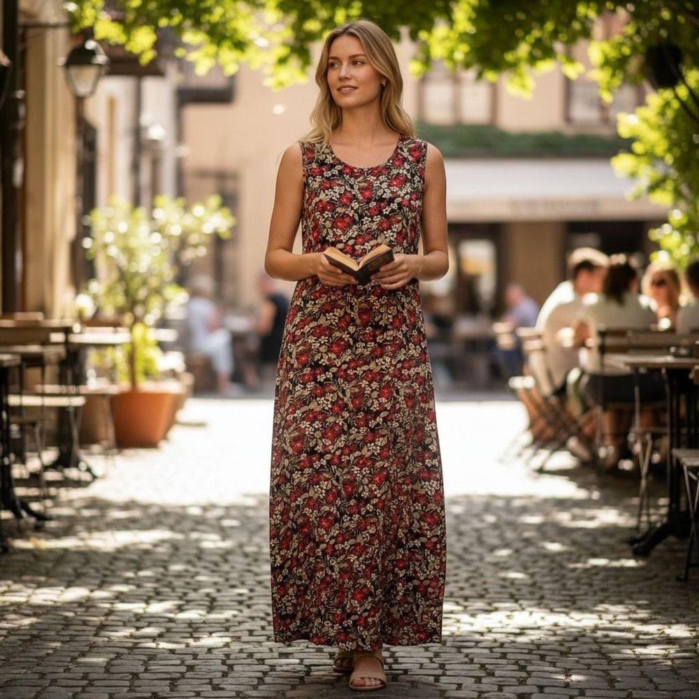 dressbarn Red and Black Floral Maxi Dress